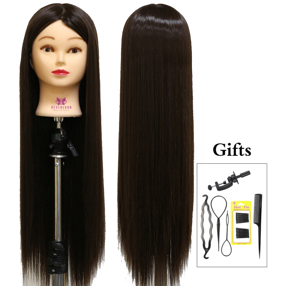 26-30Inch High Temperature Fiber Wig head Training Head for Hairdressing Doll Head Mannequin Headwith Free Braiding Tool