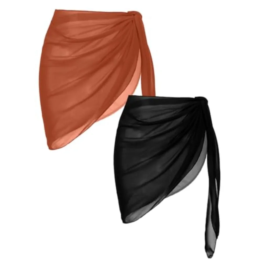 

2 Pieces Women Beach Sarongs Sheer Cover Ups Chiffon Bikini Wrap Skirt for Swimwear S-XXL