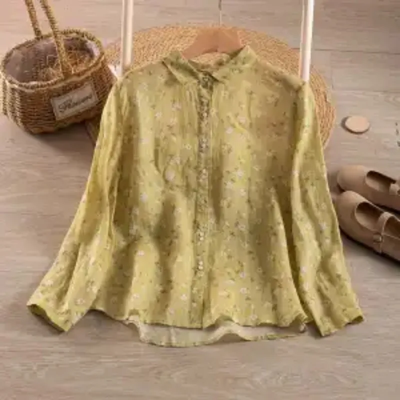 Modisches literarisches bedrucktes Hemd, lässig, Blumenmuster, 2025, Herbst, neue Retro-Strickjacke mit lockeren dünnen Knöpfen