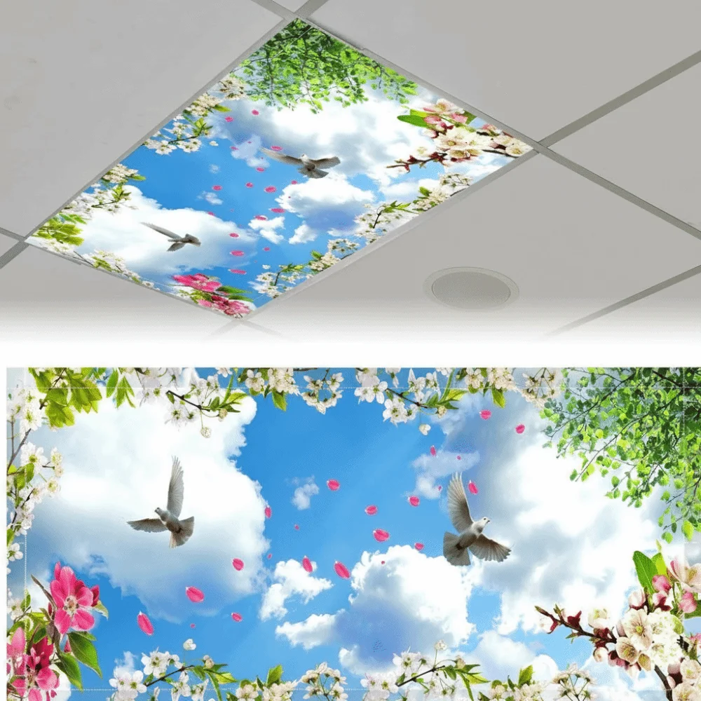 120*60cm Lampshade 15 Styles with 10 Magnetic Buckles Fluorescent Light Covers Sky Cloud Magnetic Light Filters Hospital