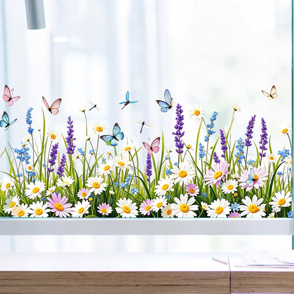 PVC Daisy Butterfly Wall Decor Self Adhesive Mural Stickers Waterproof Moisture Proof Decals For Modern Home Interior