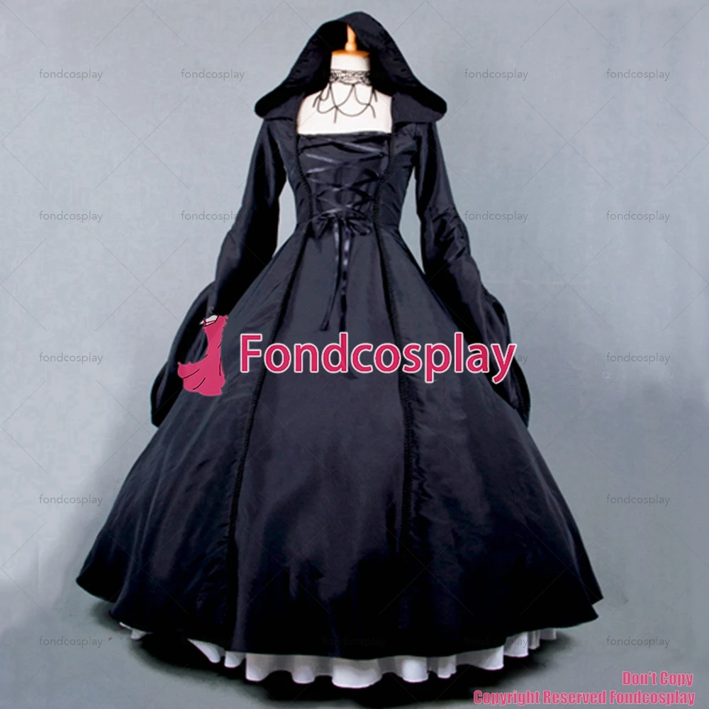 fondcosplay Victorian Rococo Medieval Gown Ball Gothic Black Tafetta wizard Dress Cosplay Costume CD/TV[G777]