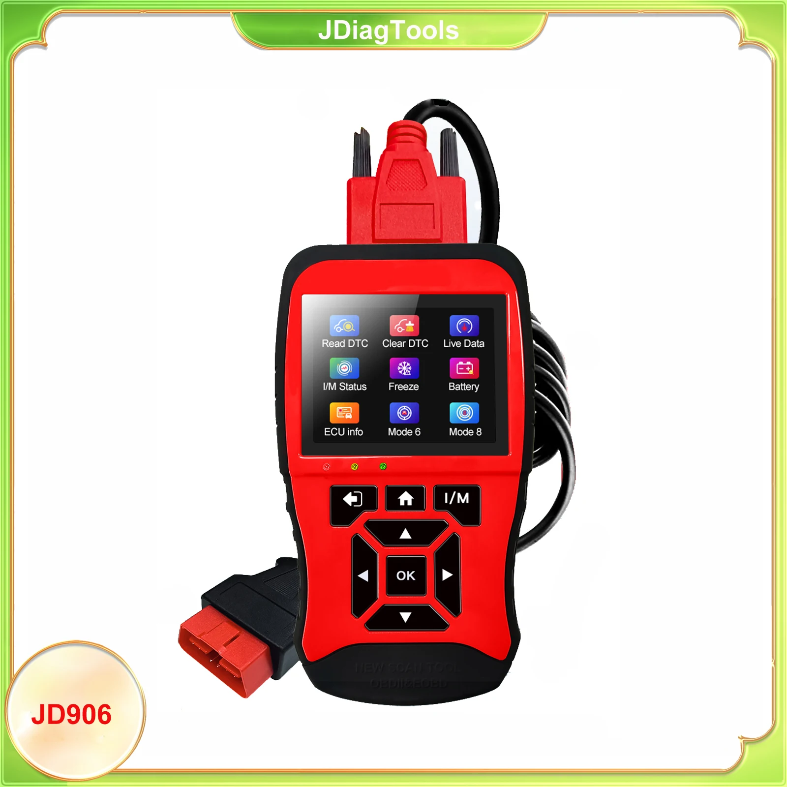 

Инструмент сканирования OBDII и CAN нового поколения JD906 для чтения стирания двигателя и считывателя автомобильных кодов с чистым проблемным кодом