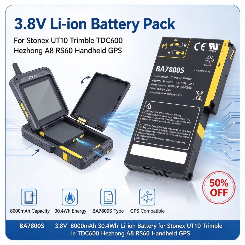 BA7800S 3.8V 8000mAh 30.4Wh Rechargeable Replacement Li-ion Battery for Stonex UT10 Trimble TDC600 Hezhong A8 RS60 Handheld GPS