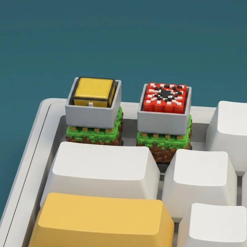 Pixel-Style Keycaps, Compatible with Rails, Chests, and Tnt, Universal for Cross-Axis Switches, Personalized Esc Keys, Birthday