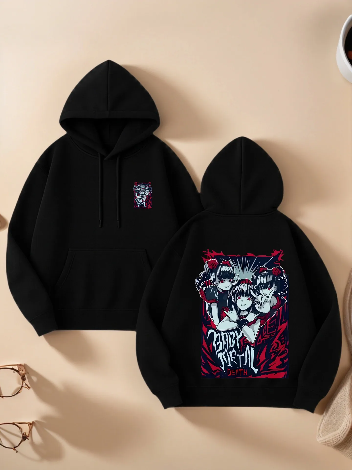 Sudadera con capucha gráfica, anime - Estampado, estilo Y2K, forro polar, uso diario informal, para adolescentes