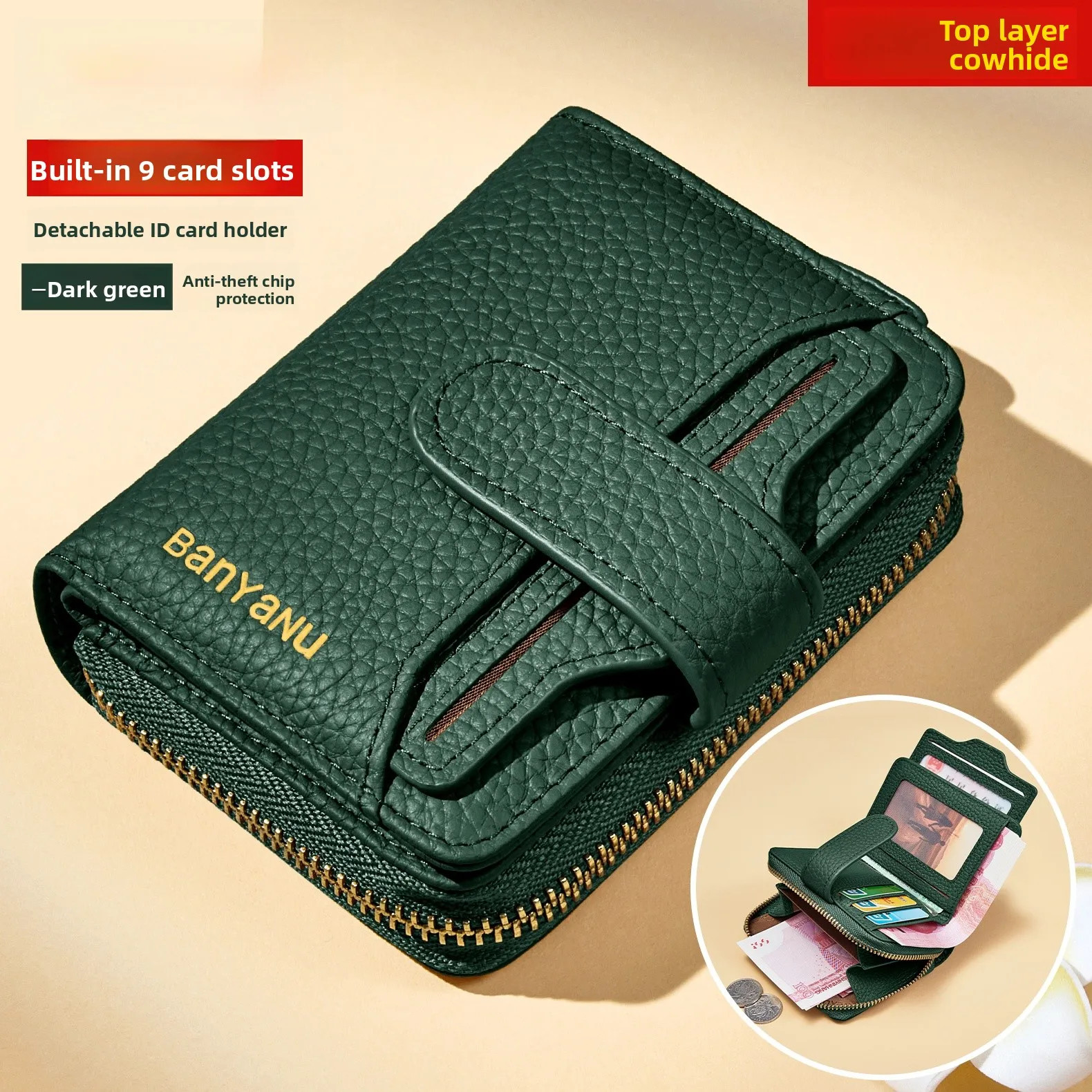high-end-top-layer-cowhide-leather-wallet-card-holder-independent-slot-men's-anti-theft-swipe-ladies'-luxury-bifold-wallet