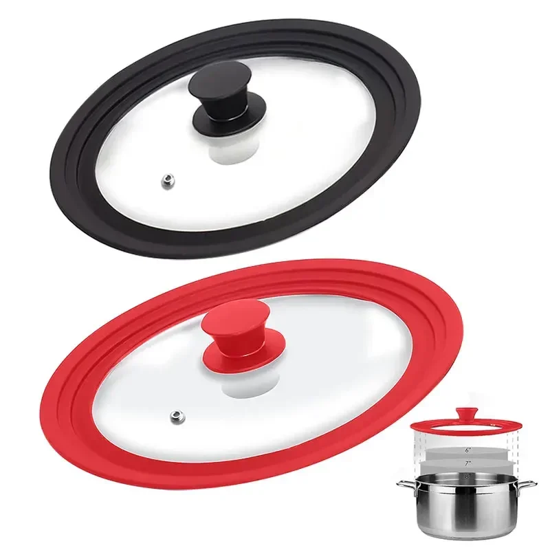 

16-22-28-32cm Silicone Glass Covers Pans Skillets Multifunctional Adaptable Lids Stove Round Protector Caps Kitchen Accessories