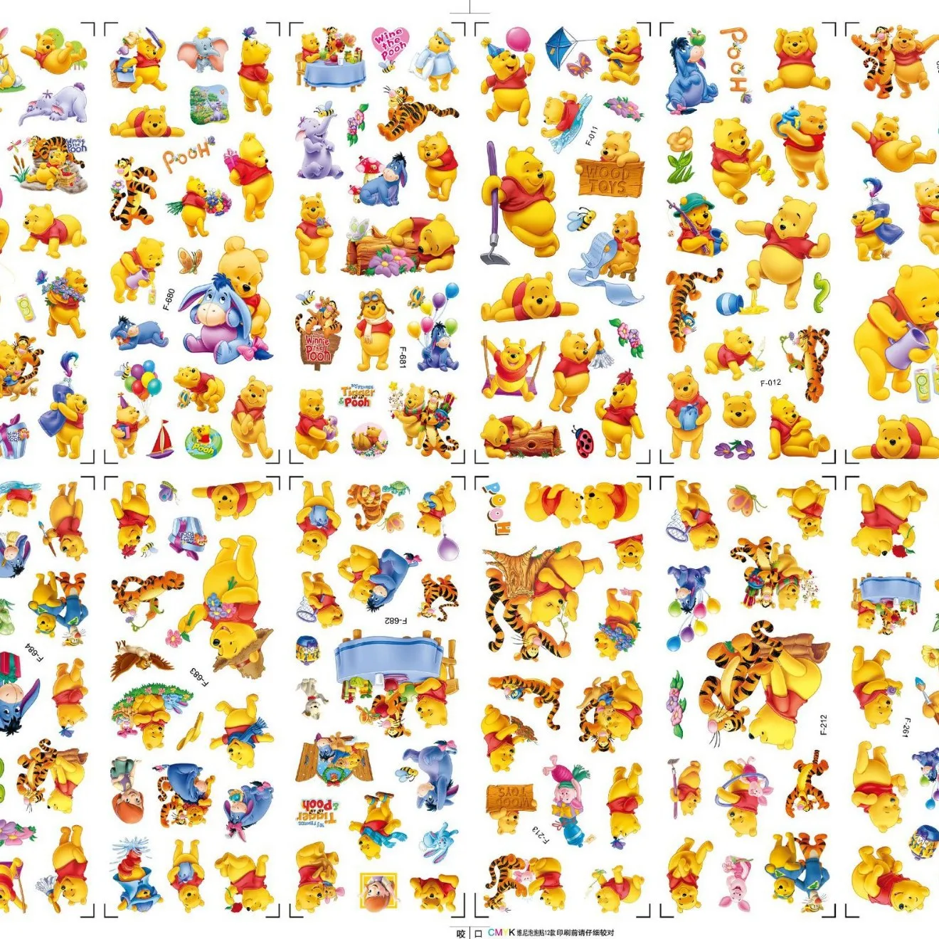 12 feuilles/ensemble 3D Disney dessin animé Mickey autocollant Kawai glace et neige princesse Winnie l'ourson personnages de dessins animés Graffiti autocollants