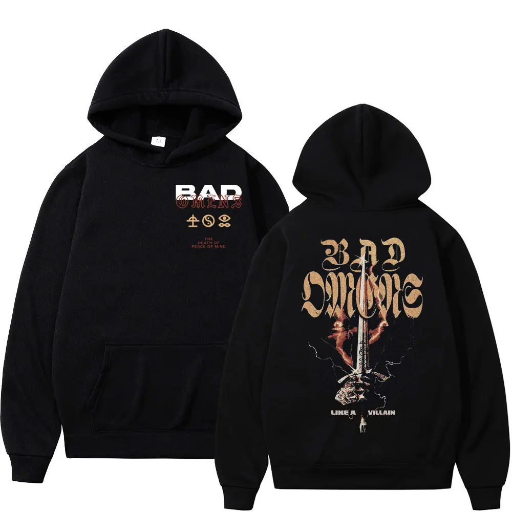 

American Bands Bad Omens Tour 2023 Print Hoodie Rock Vintage Oversized Sweatshirts Men Women High Street Fashion Trend Pullovers