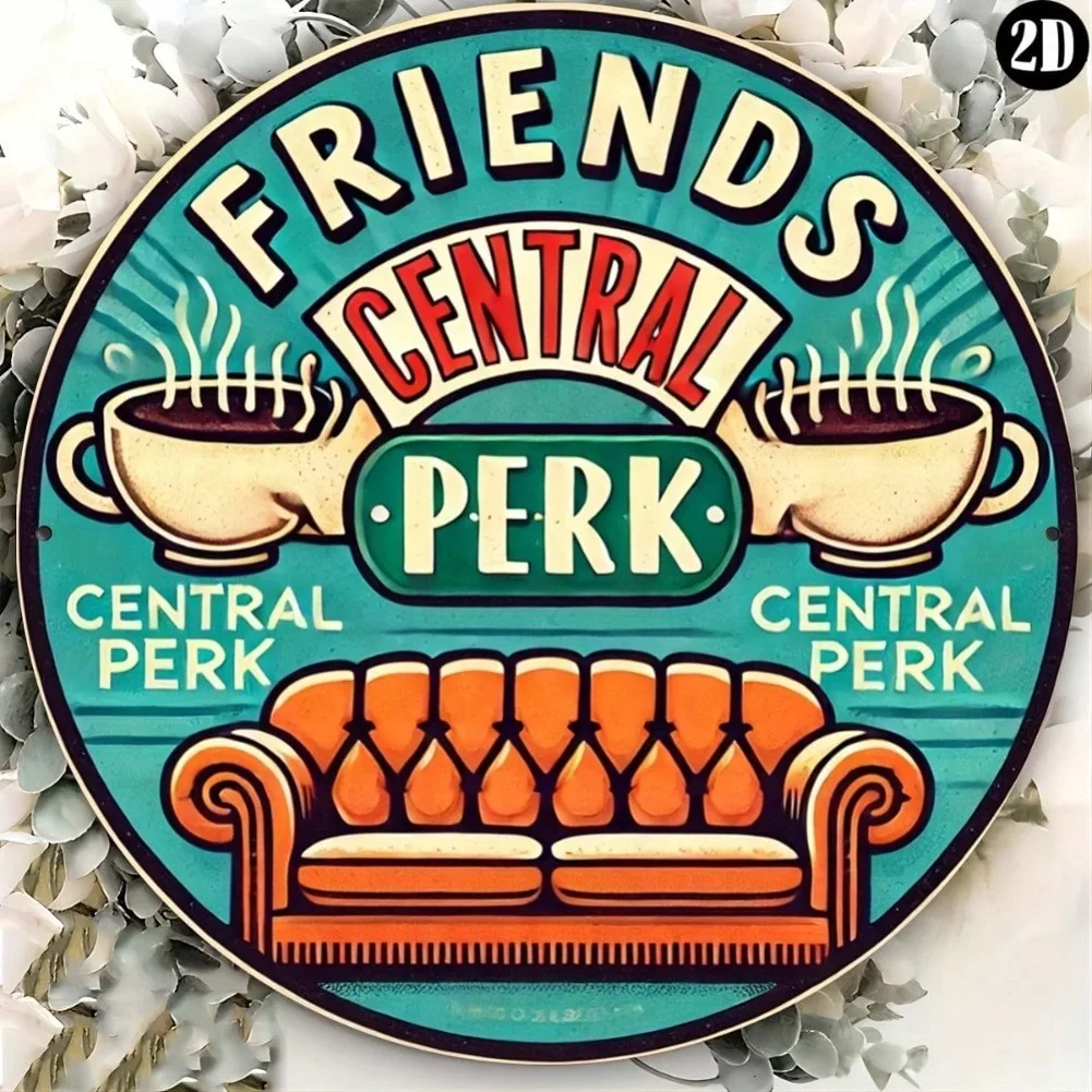 1pc Friends Central Perk Retro Metal Wall Art - Waterproof Rustproof Easy-Hang Decor for Home Bar Bedroom Indoor/Outdoor