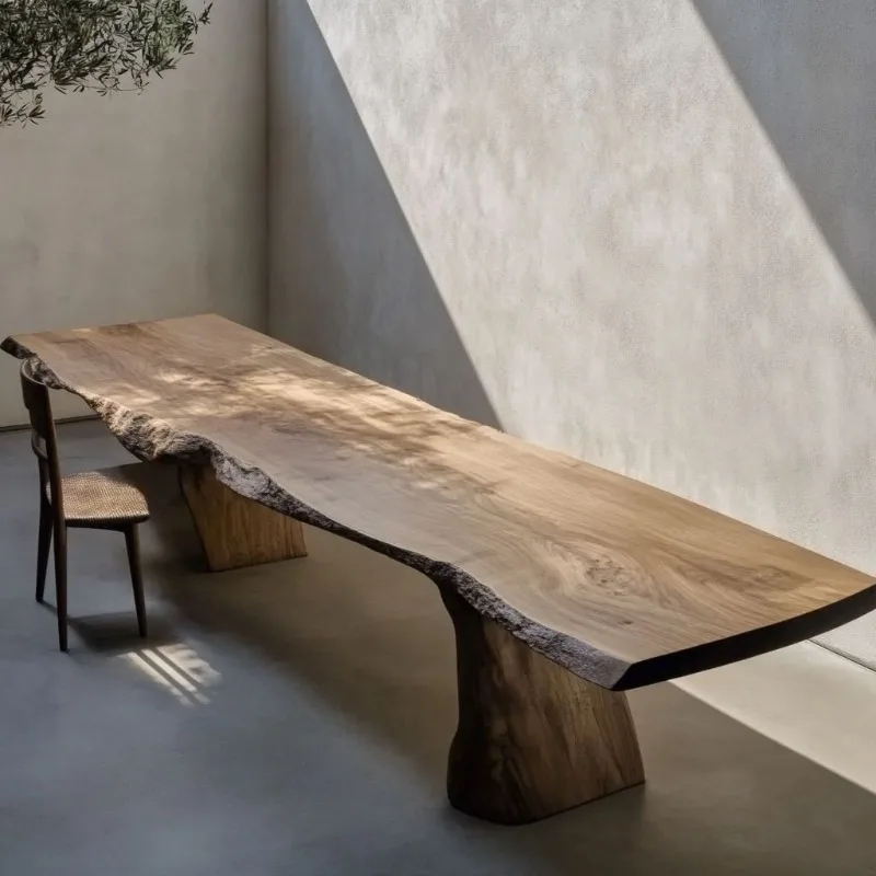 Wabi-sabi wind classical log tea table retro old natural surface decoration display long table homestay solid wood dining table