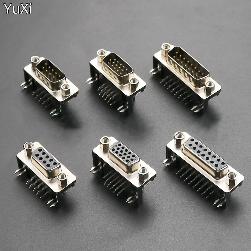 1Set DB9 DB15 Female Male PCB Mount D-Sub 9Pin 15Pin PCB Connector RS232 Connector 90-degree Bent Needle DR9