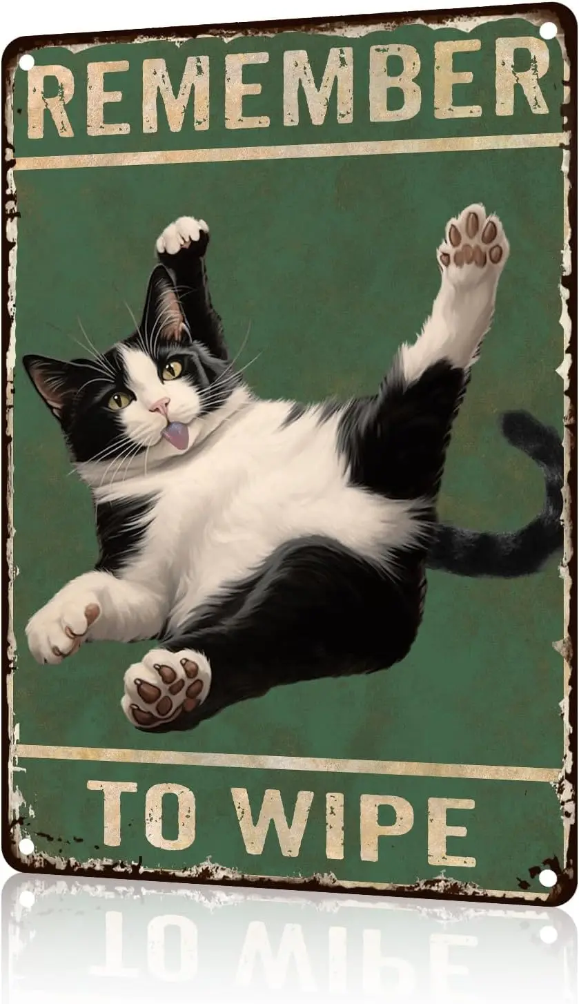 Black Cat Bathroom Metal Tin Sign Remember To Wipe Bathroom Funny Tin Sign For Bathroom Toilet Decorations -Aluminum