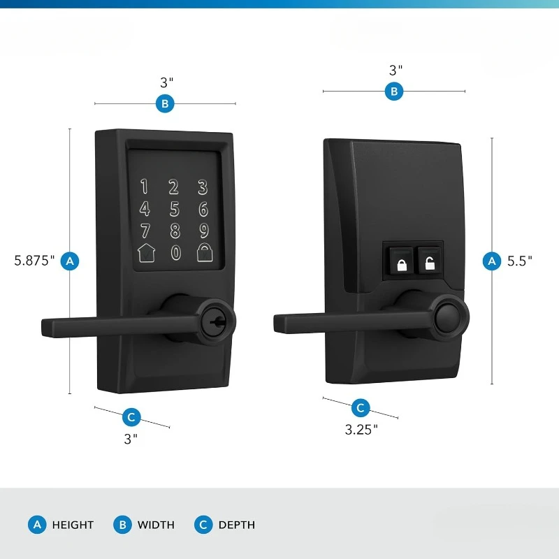 Encode Century WiFi Latitude Lever Smart Keyless Entry Touchscreen Door Lock, Matte Black