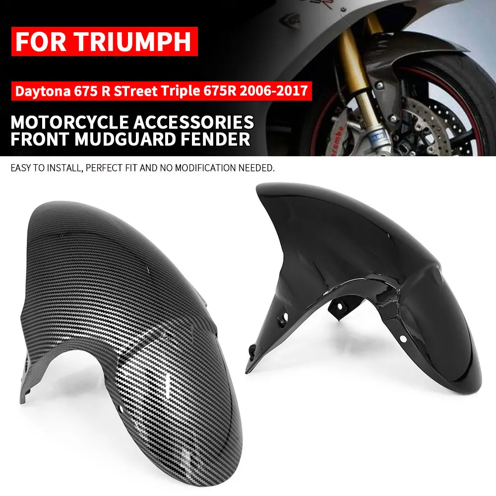 Para TRIUMPH Daytona 675 R Street Triple 675R 2006-2017, Para-lama Dianteiro de Motocicleta em Fibra de Carbono Preto Brilhante
