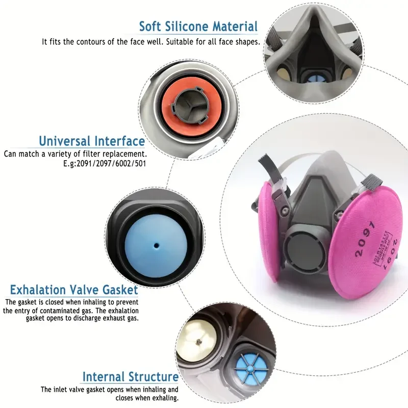 Imagem -04 - Máscara contra pó 6200 com 2097 10 em Industrial Fibra para Corte de Poeira Soldagem Fumaça Gás Orgânico Carvão Ativado Respirador