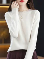 Fashion 100% Merino Wool Sweater Elegant Cashmere Pullover Women O-Neck Long Sleeve Knitwear Basic Clothing  Jumper Tops - Image 5
