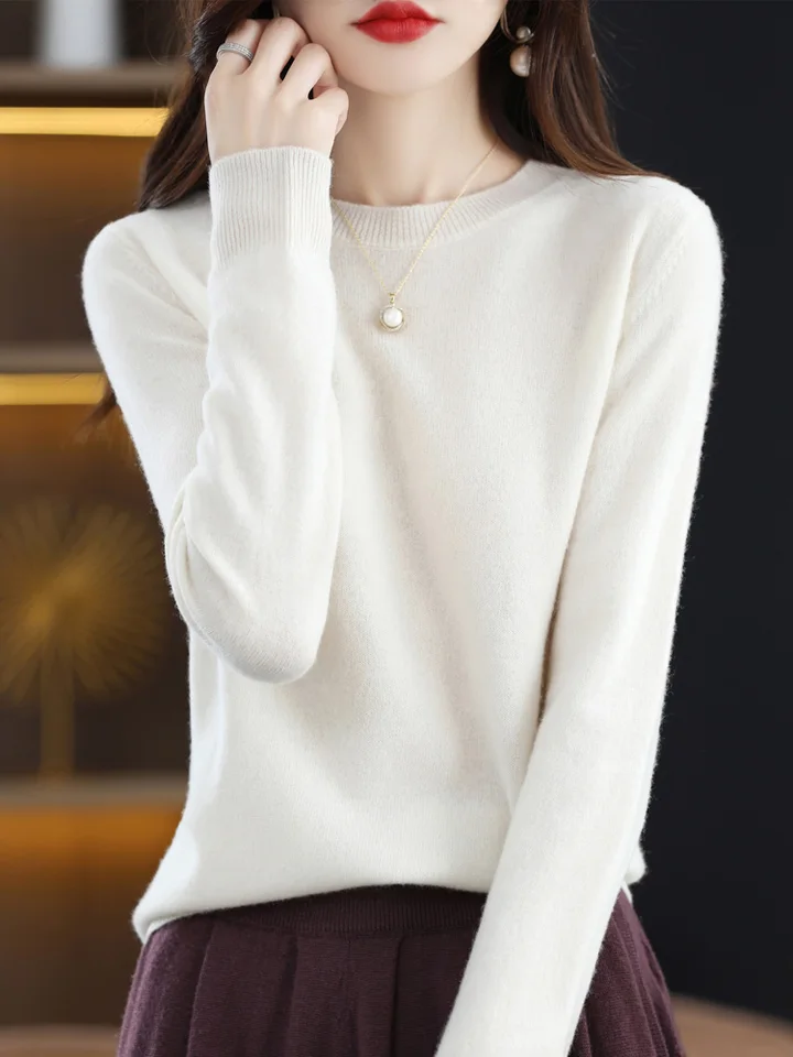 Fashion 100% Merino Wool Sweater Elegant Cashmere Pullover Women O-Neck Long Sleeve Knitwear Basic Clothing  Jumper Tops, image 5