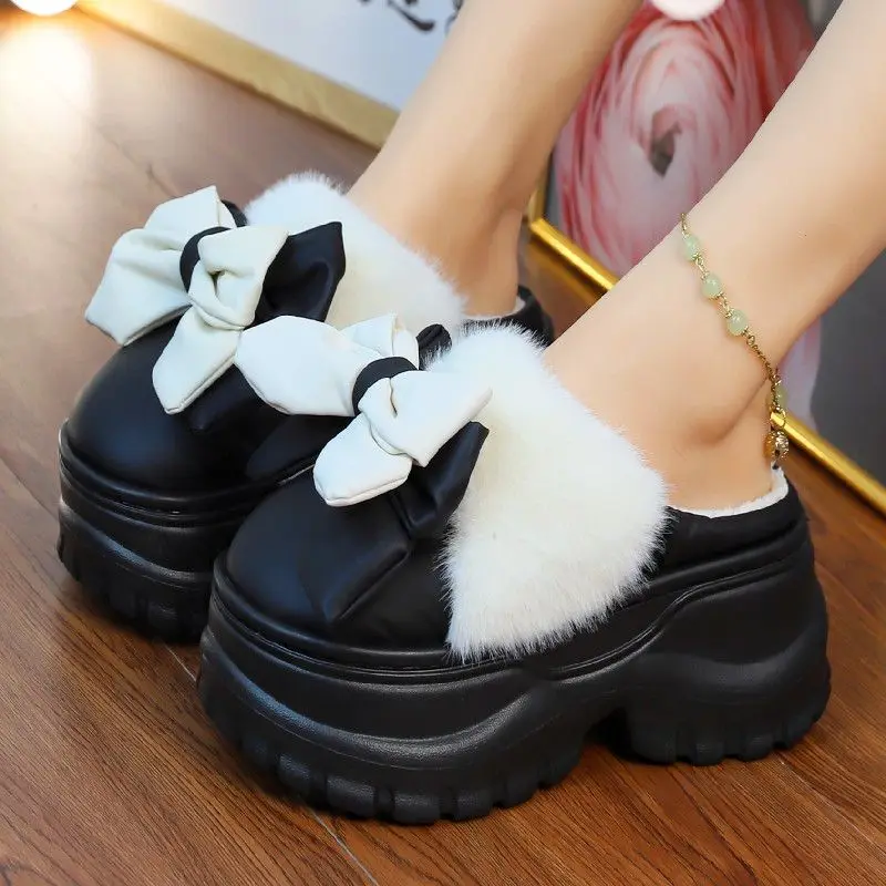 

2024 Butterfly knot mules clogs women's waterproof high platform heels slippers home slides woman thick trendy slippers bedroom