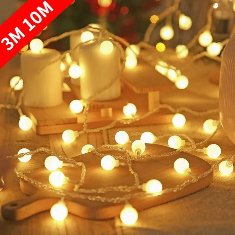 

10M LED Ball String Lights Outdoor Lamp USB or Battery Powered Fairy Lights Xmas Tree Garland for Wedding Christmas Home Decor