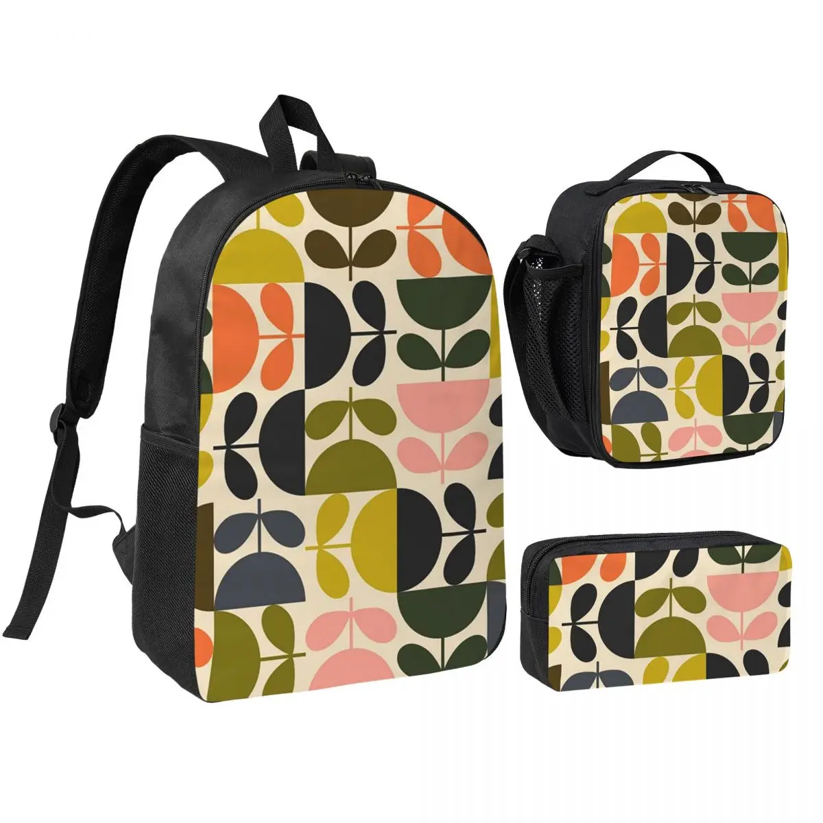 

Flower Stem Orla Kiely Pattern Backpack Boys Girls BookBag School Bag Shoulder Bags 3ps Insulated Lunch Bag Pencil Case
