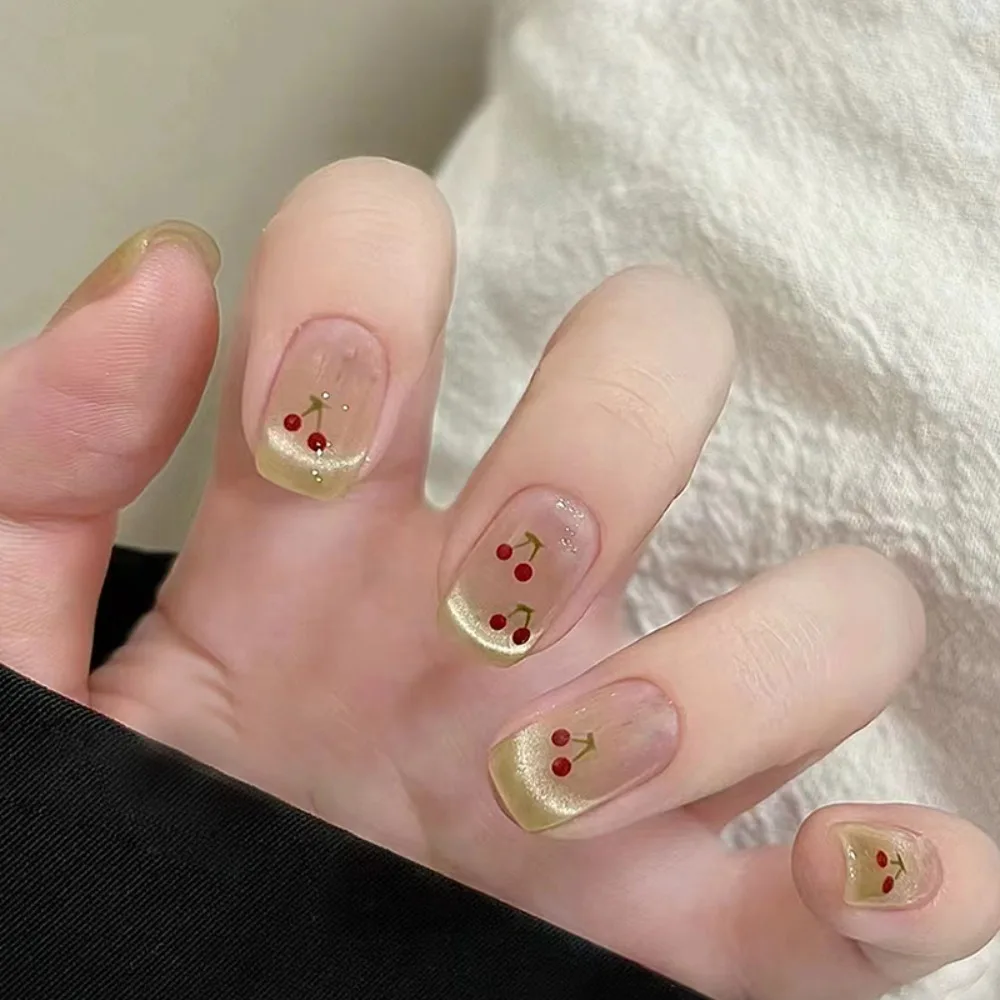 Fashion Wearable French Fake Nails Cat-eye Rhinestone Butterfly Gradient Nail Art Removable Handmade False Nail Women