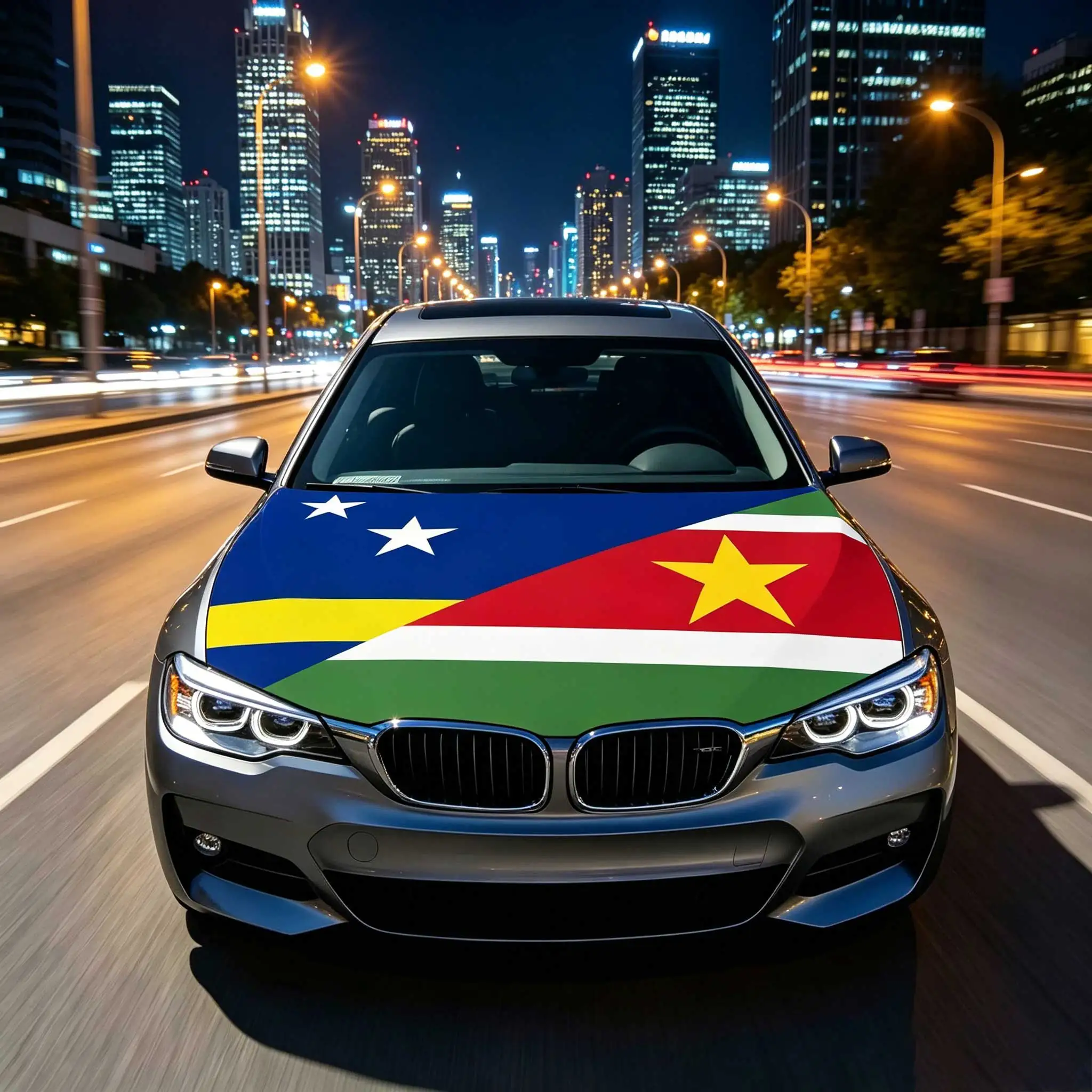 3.8x5.3fts Suriname Curacao Together Friendship Flag Banner Car Hood Cover Flag Elastic Fabrics Engine Cover For Decoration