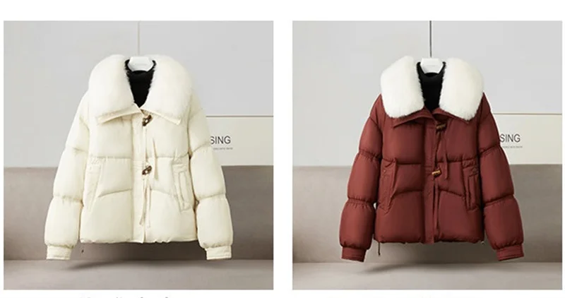 New Winter Down Cotton-padded Jacket Women's Short Parkas Big-fur-collar Outerwear Streetwear Lady Loose Warm Thicken Tops