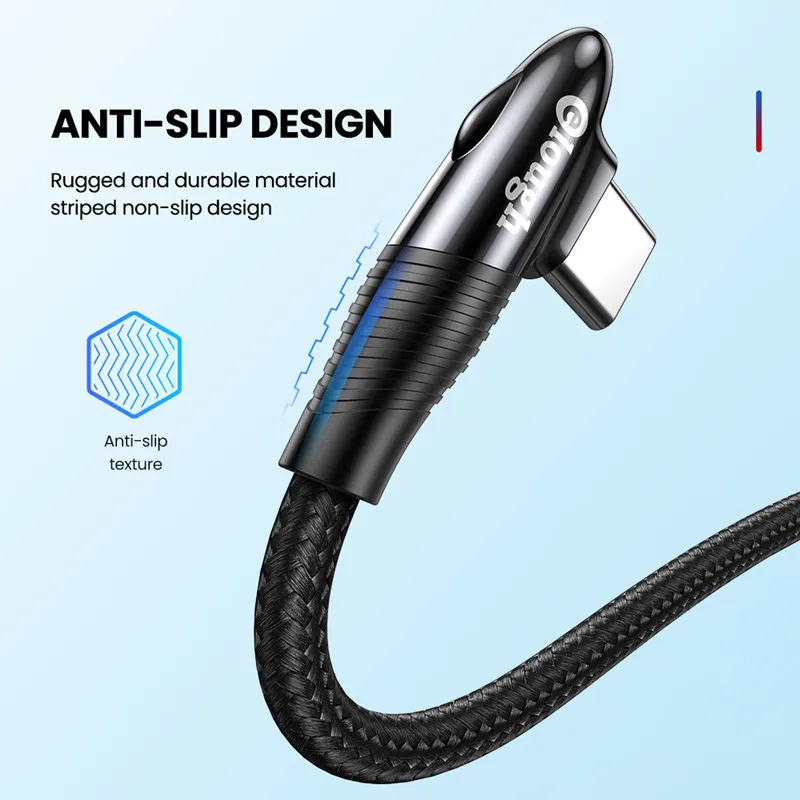 Elough USB C كابل 90 درجة 3A شاحن سريع USB نوع-C كابل 1 متر 2 متر لهواوي ماتي شاومي 12 سامسونج الهاتف المحمول USB-C الحبل