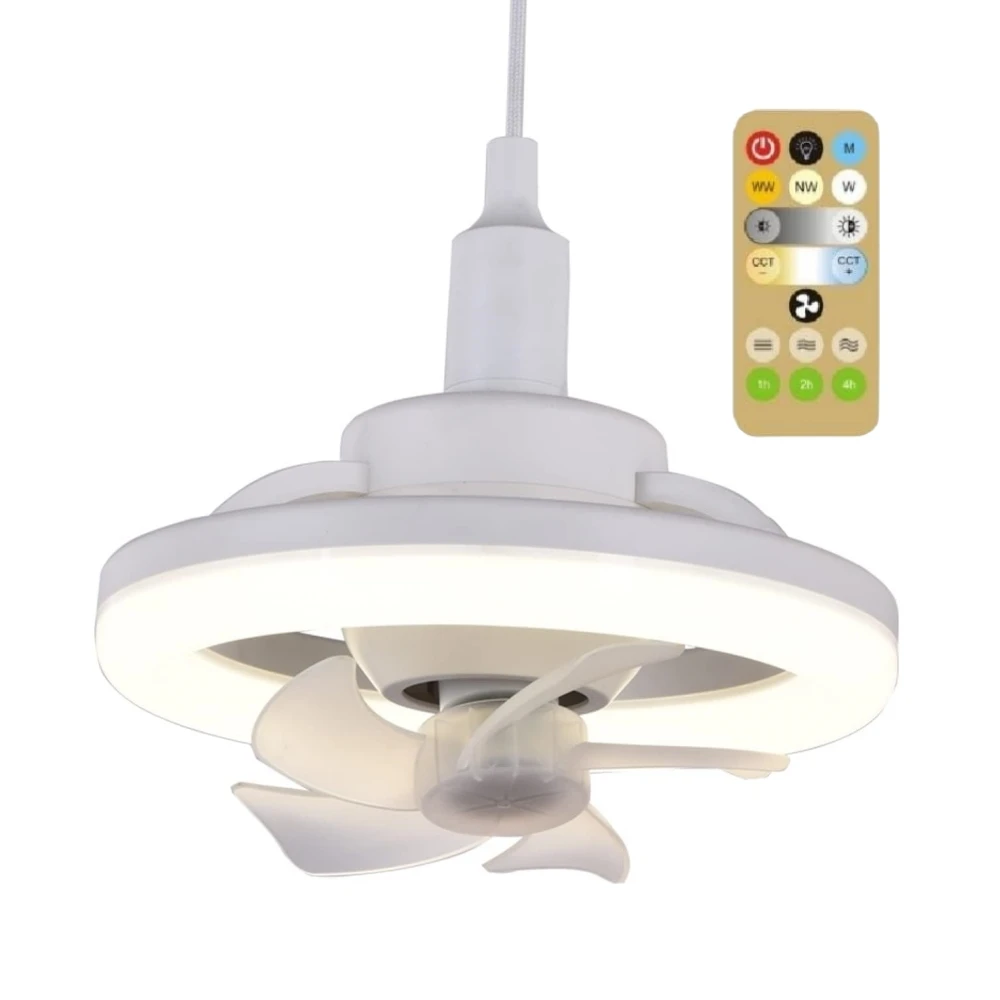 

360° Shaking Head Fan Light for Bedroom, Study, Children's room,Dimmable Ceiling E27 Remote Control Fan Light Bulb