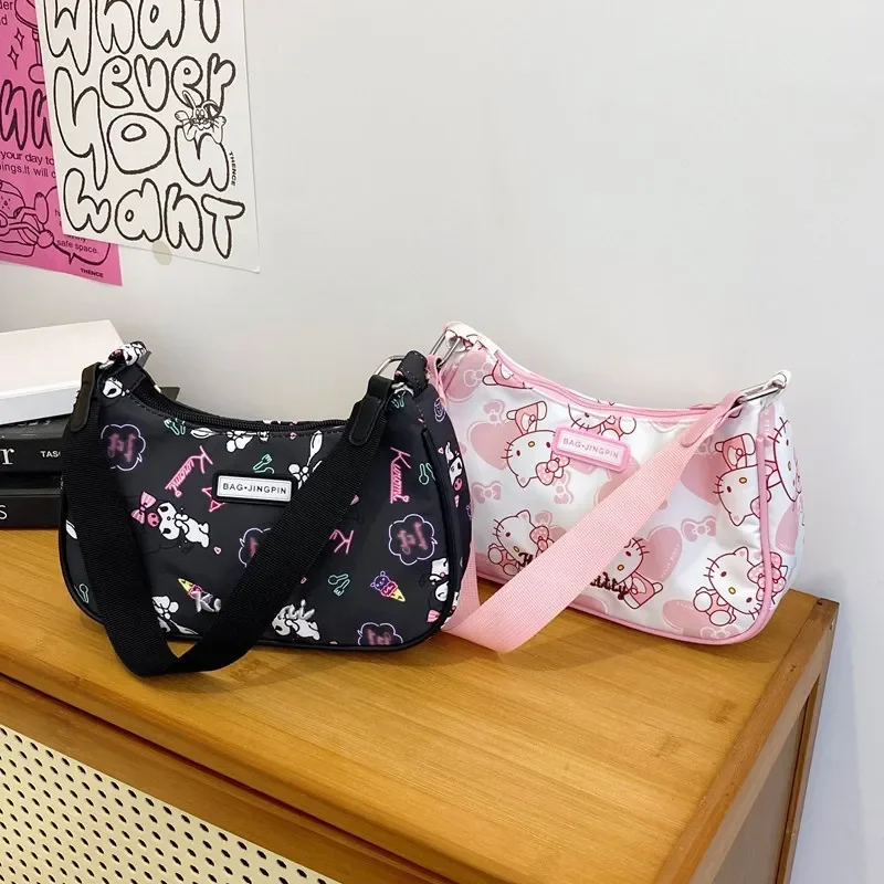 헬로 키티 애니메이션 프린트 크로스바디 백 숄더 백 만화 쿠로미 여성 패션 핸드백 가방 언더암토트 소녀 크리스마스 선물