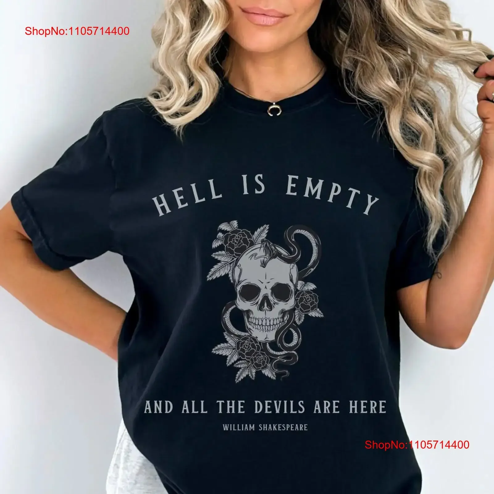 Hell Is Empty Shakespeare T Shirt Goblincore Clothes Dark Academia Clothing Grunge Light Satanic Snake vintage Washed Soft
