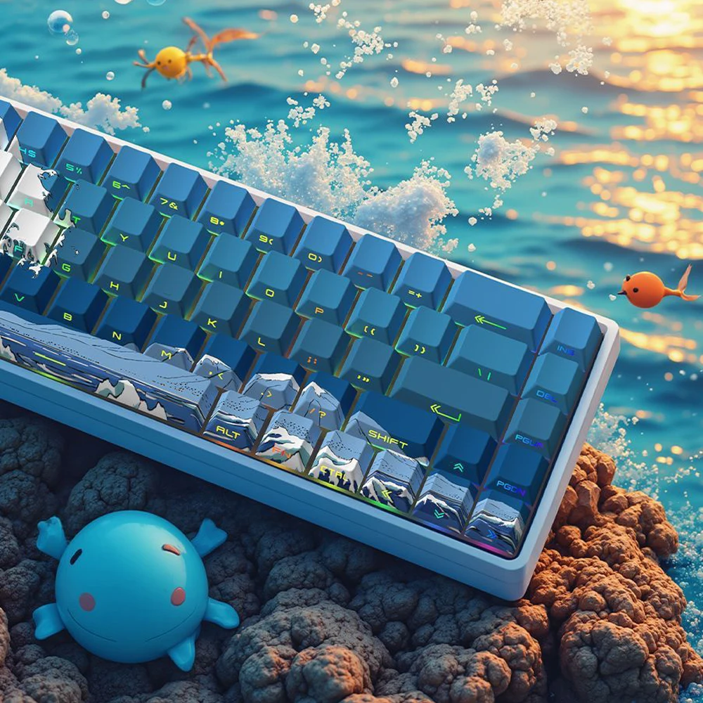 

Blue Sea Wave Dye Sublimation PBT Keycap 129 Key Side-lit RGB Backlit Keycaps Cherry Profile for MX Switches Mechanical keyboard