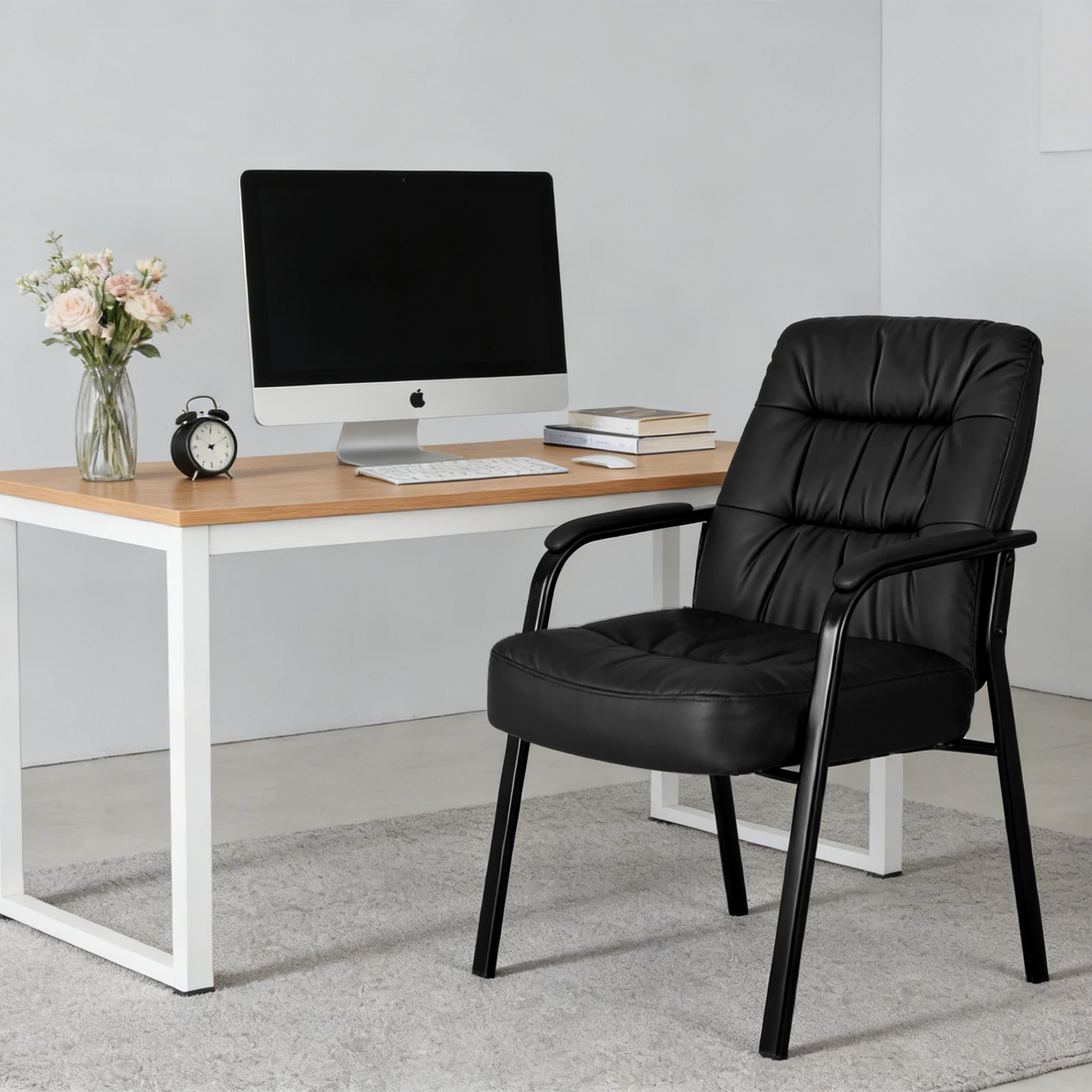 MCQ Ergonomic PU Leather Office Chair Guest Reception Executive Conference Waiting Room Desk Chair with Padded Armrest For Office