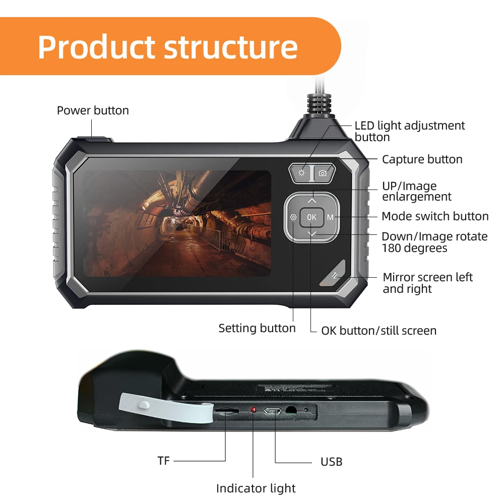 4.3-inch Endoscope With Video Recording Probe Industrial Pipeline Endoscope Built In 2000mah Battery Car Inspection Camera