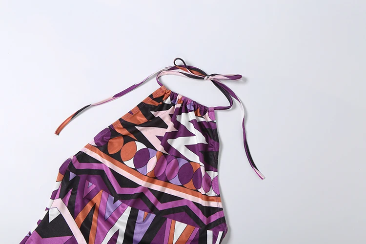 Sisterlinda Print Playsuits Damenmode Neckholder Rückenfrei Ärmellos Pfirsichfarben Hüftbetontes Hot Girl Midnight Club Party Hipster Club Romper – Detail 7