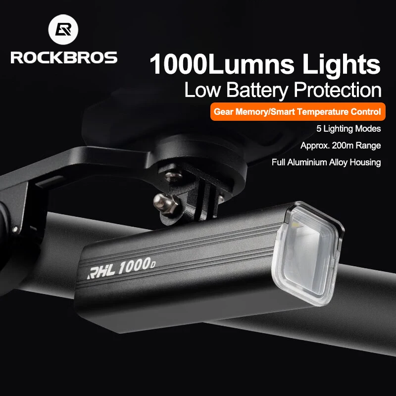 

ROCKBROS 1000LM Bicycle Light High Brightness Hanging MTB Road Bike Rechargeable Flashlight Night Riding Headlight Equipment