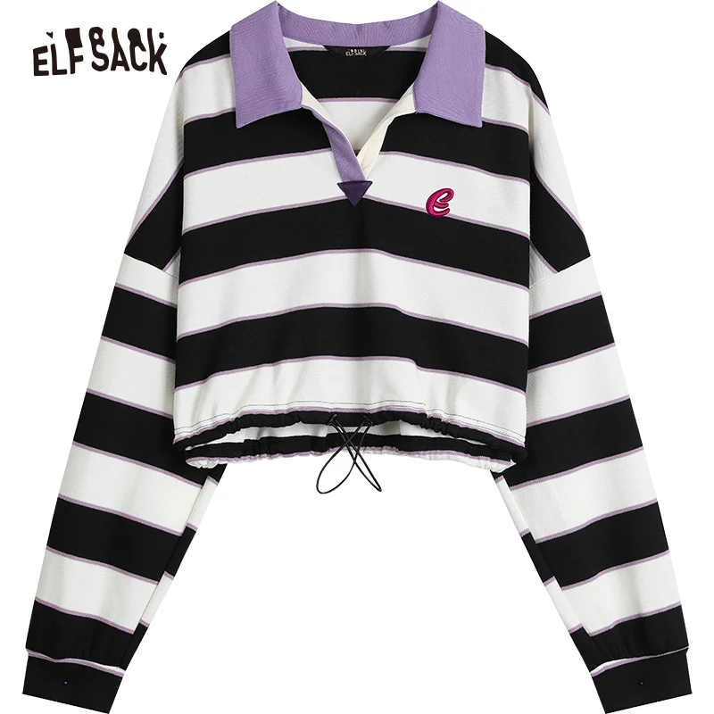 Imagem -06 - Elfsack Listrado Pulôver Hoodies Feminino 2023 Primavera Solto Manga Comprida Casual Topos