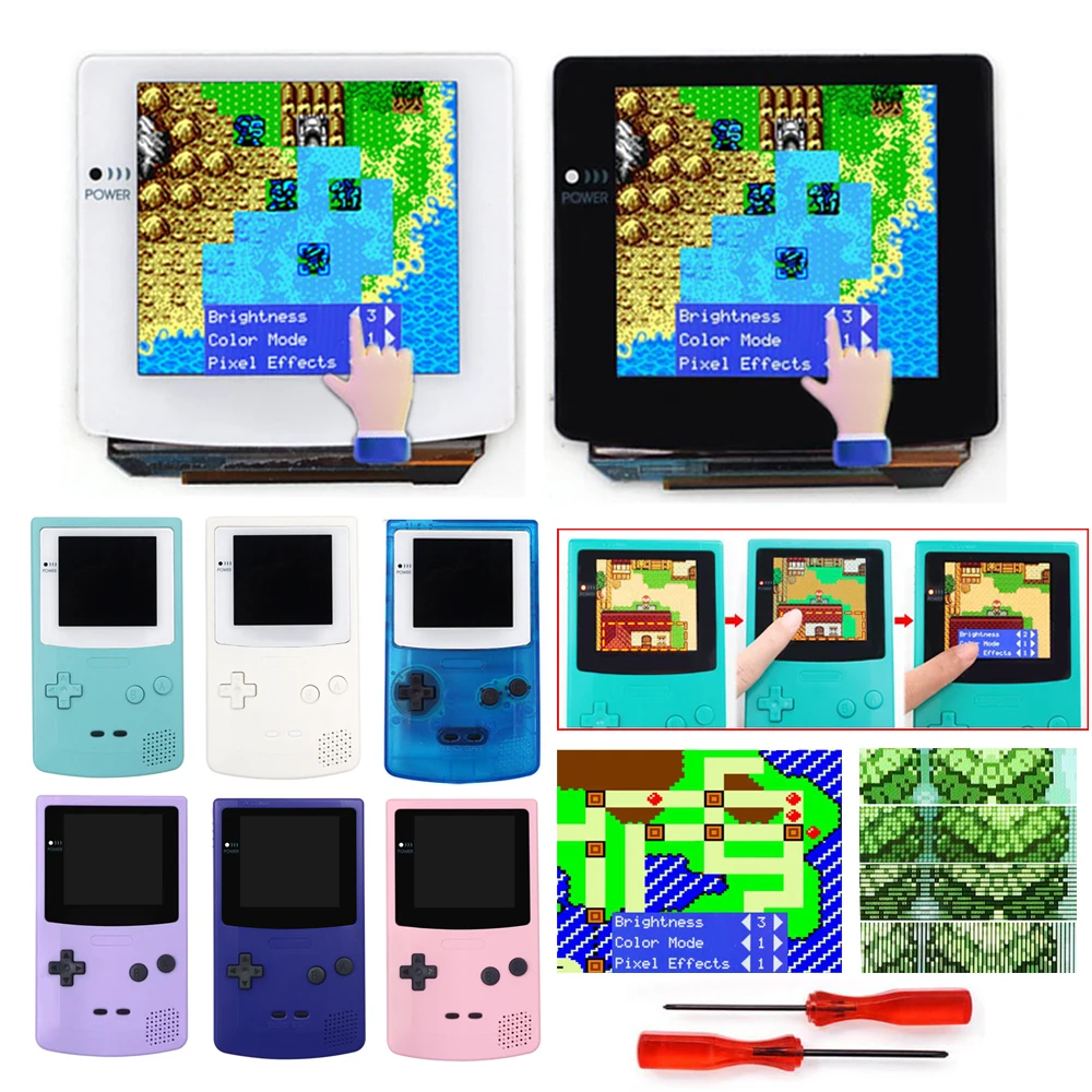 HISPEEDIDO GBC Laminated OLED AMOLED Touch Screen OSD Menu RETRO PIXEL Kit For GameBoy Color GBC With Pre-Trim Shell