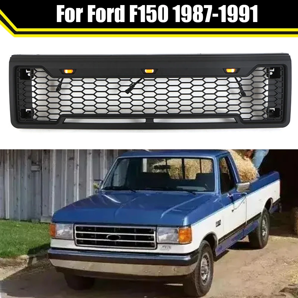 

Modified Replace Grille With LED Light W/Light Bar For Ford F150 1987-1991 Racing Grills Front Bumper Grilles Grill Mesh Grid