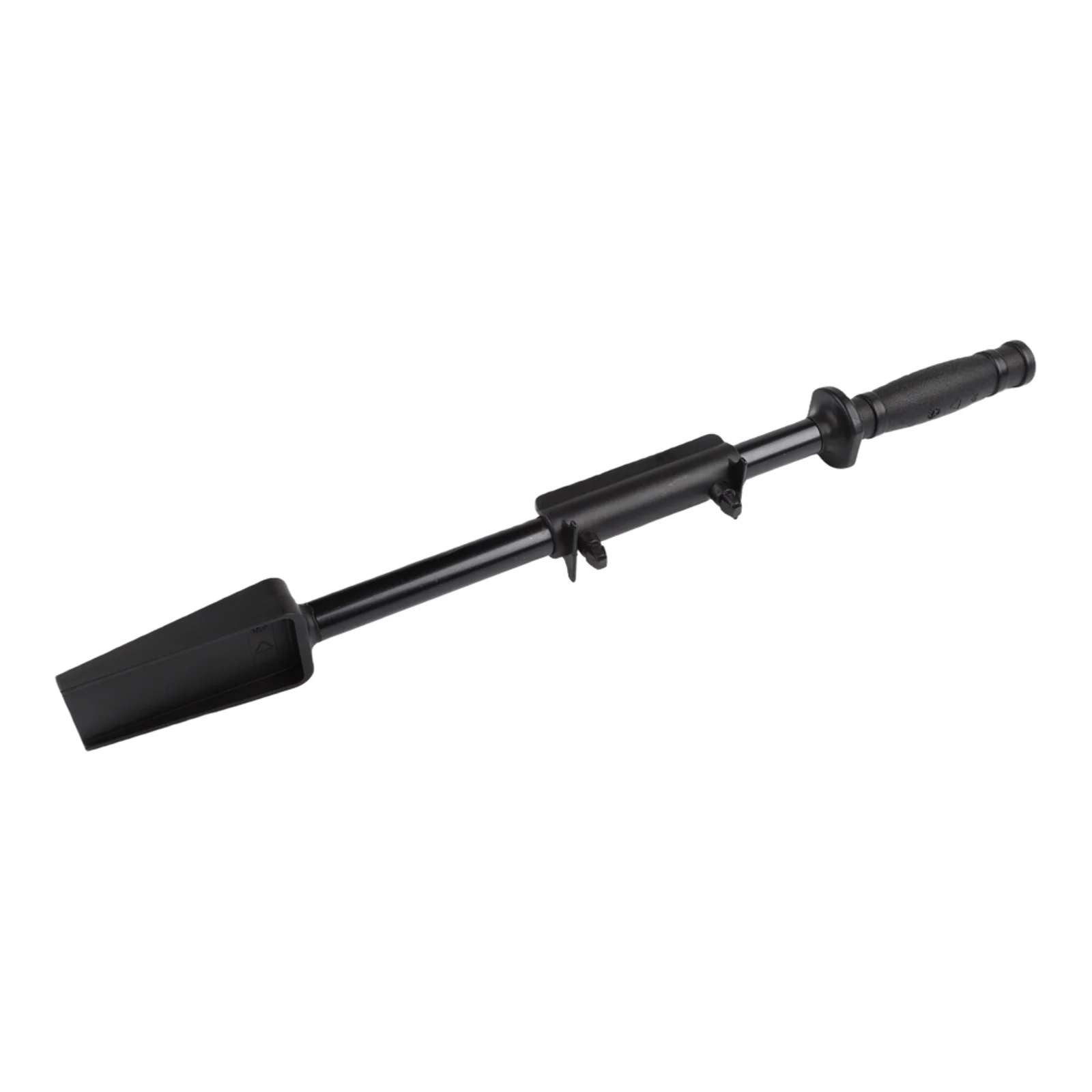 Snow blower chute clearing tool accessory with metal snow shovel and clip for snow thrower maintenance and blockage clearing