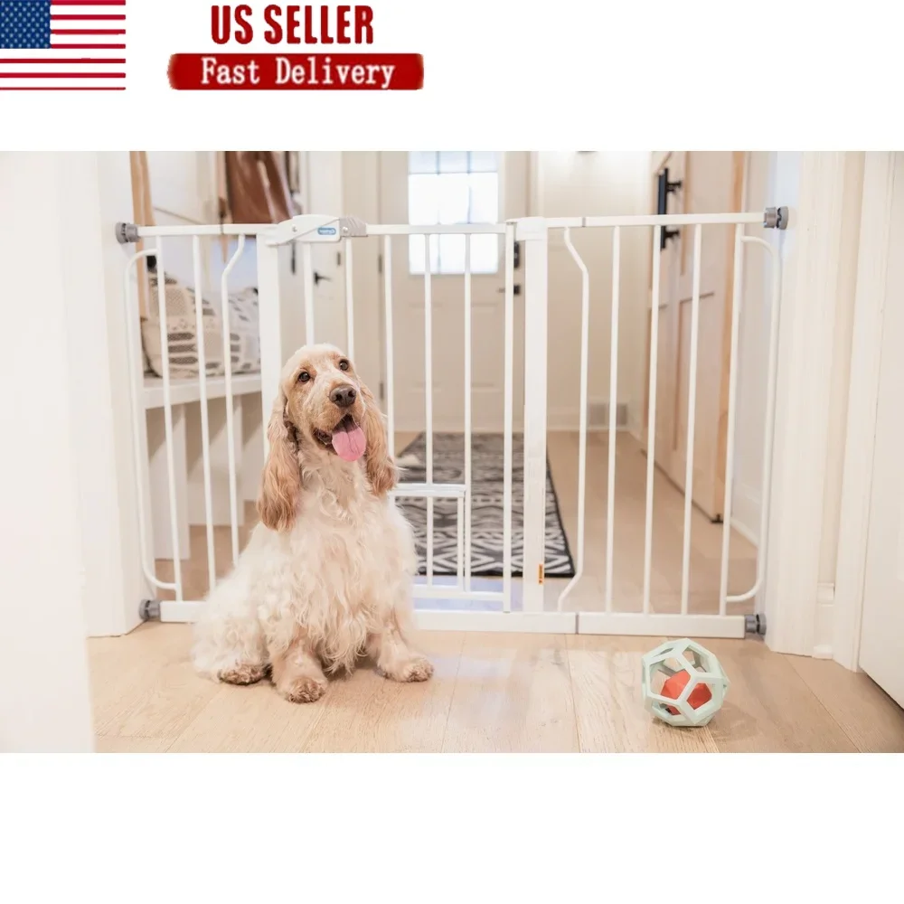 

Expandable Pet Gate Walk Through Small Pet Door Pressure Mounted Steel Safety Lock Easy Pass Through