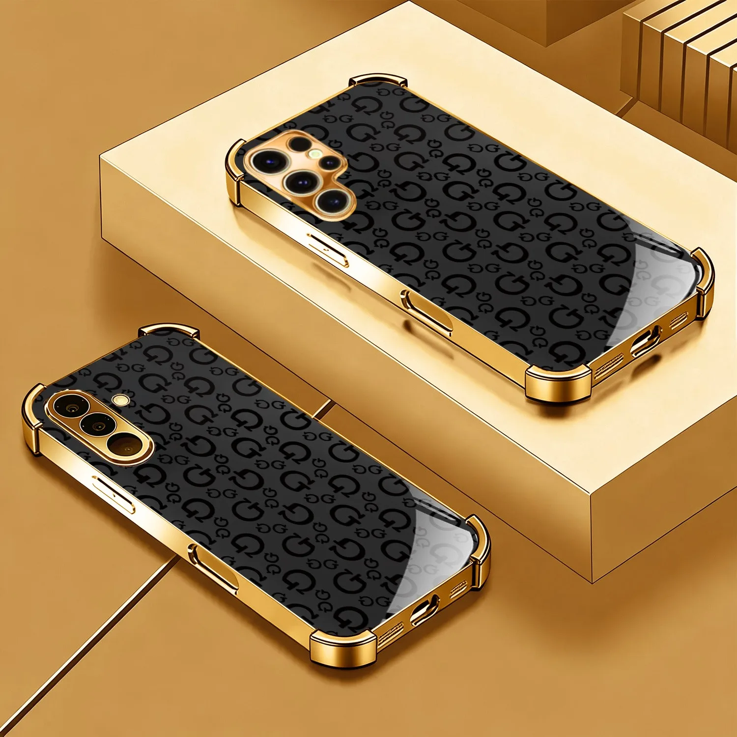 Cool Monogram Pattern Tempered Glass Phone Case For Samsung GalaxyS26 25 24 23 22 21 20Plus/Ultra 5G  Lens Full Protective Cover