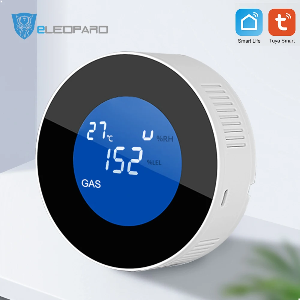 Tuya Wifi Natural Alarm Sensor With Temperature Function Combustible Gas Leak Detector LCD Display Smart Life App