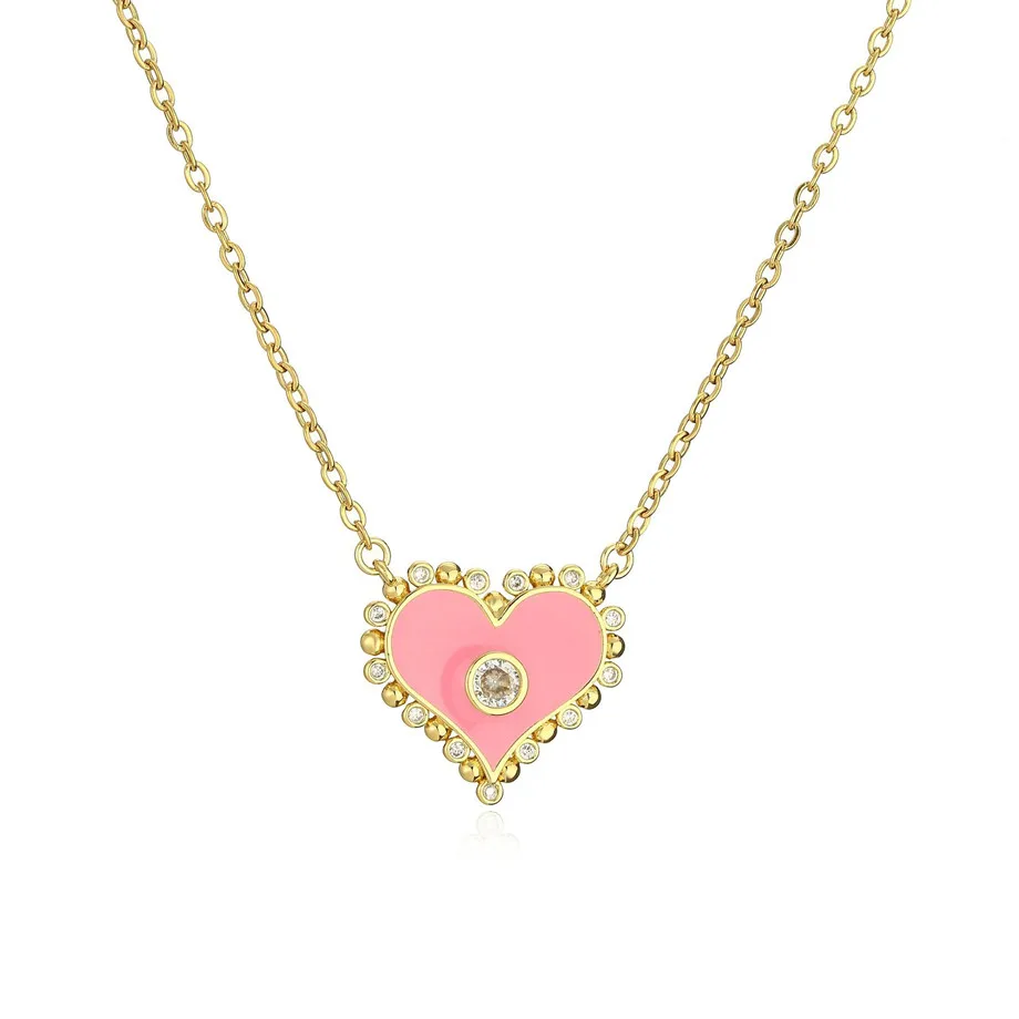 

Necklace Women's 18k Gold Plated Colored Crystal Zircon Enamel Heart shaped Popular Fashion Jewelry Couple Gift