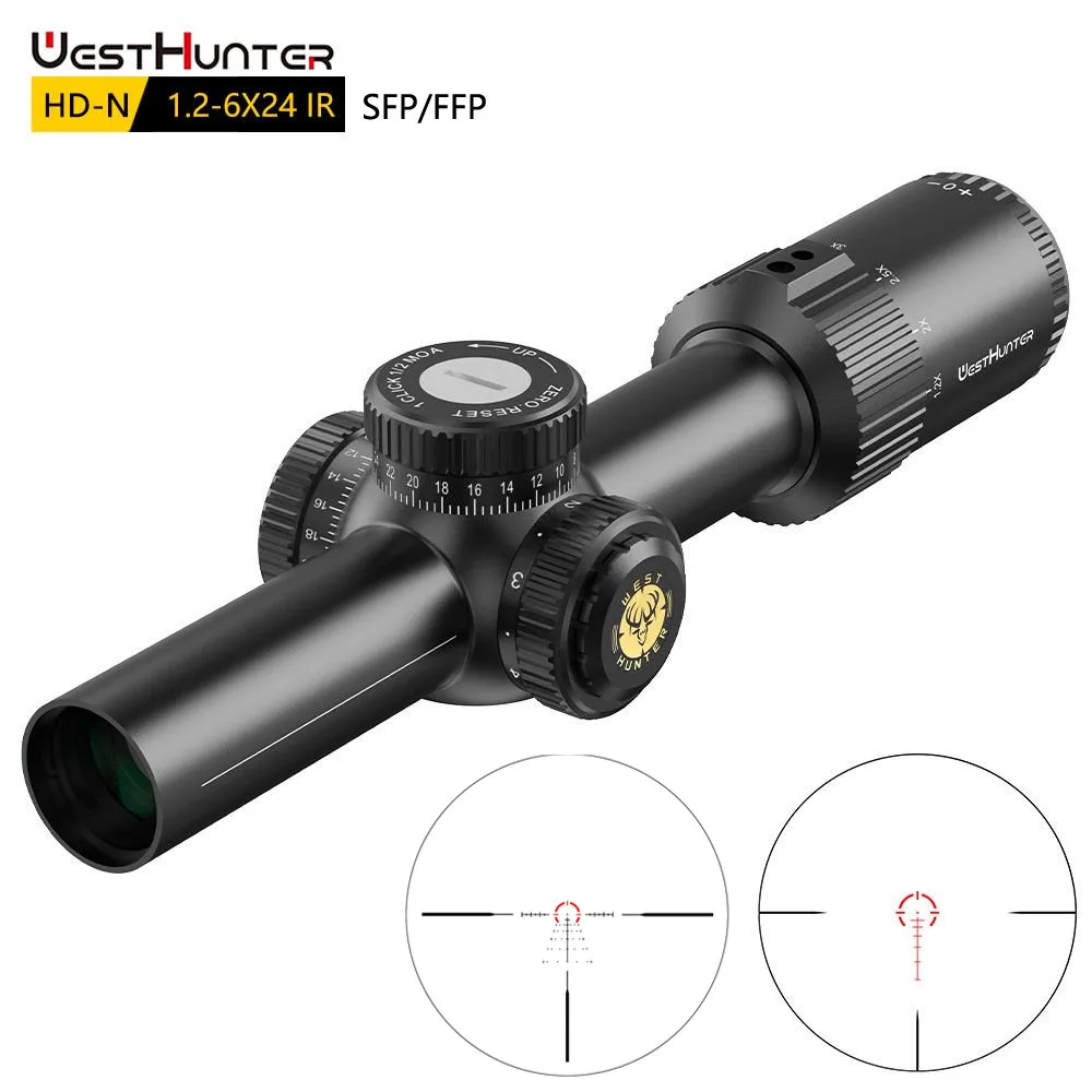 

WestHunter HD-N 1.2-6x24 IR SFP/FFP LPVO Hunting Compact Scope Second/First Focal Plane 1/2 MOA Glass Etched Reticle Sights