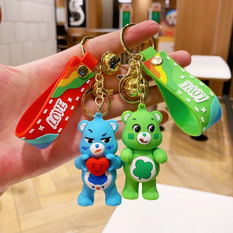 Porte-clés série poupée ours d'amour de dessin animé mignon, sac à dos de couple à la mode, pendentif décoratif, porte-clés de voiture exquis