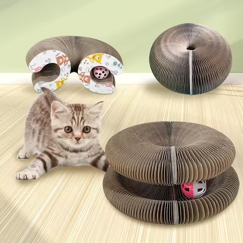 Faltbarer Katzenkratzer mit Glöckchen und Katzenminze, magisches Orgel, Katzenkratzbrett, Akkordeonspielzeug, Katzen, Schleifklaue, Kratzbaumspielzeug