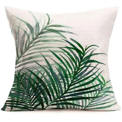 Funda de almohada cuadrada de lino، cubierta de cojín de planta verde، decoración para el hogar، sofá cama al aire libre #1
